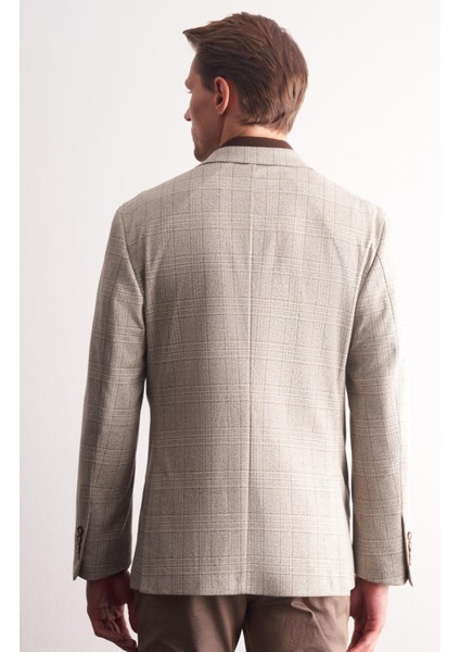 Taş Rengi Mono Yaka Ekose Desen Pamuklu 6 Drop Comfort Fit Classic Ceket 1002255152 indirimleri