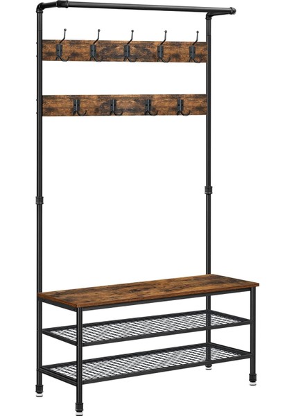 Endüstriyel Tasarım, Tezgahlı, Su Elemanlı Büyük Askısı, 9 Kancalı ve Ayakkabı Askılı, Çok Fonksiyonlu Koridor, Ağır Hizmet Tipi Metal Çerçeve HSR47BX