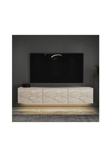 LED Işıklı Duvara Monte,3 Kapaklı Tv Ünitesi,tv Sehpası Traverten fiyatları