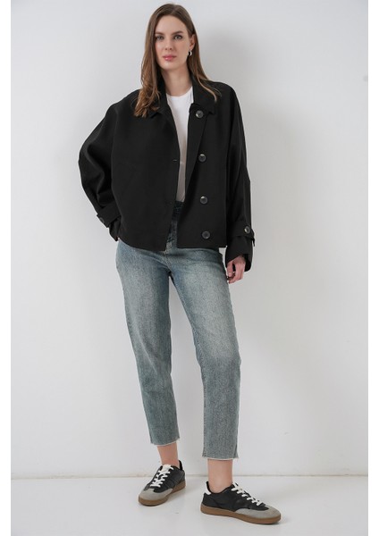Kadın Oversize Kısa Trençkot 5977 - Siyah fiyatları