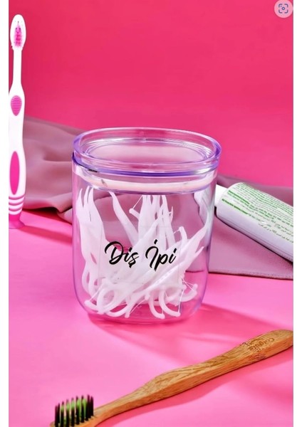 Concept Dekoratif Akrilik Diş Ipi Saklama Kutusu 400 ml Pamukluk Şeffaf