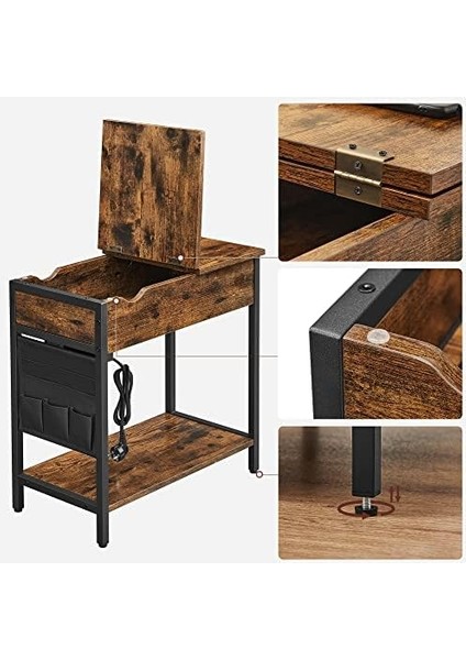 Elektrikli Sehpa, Yan Masa, Katlanır Masa, Başucu Masası, Elektrik Soketli, Kumaş Eşya Torbalı,, - Siyah, LET311B01 modelleri