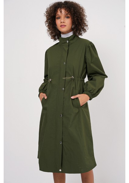 5939 Astarlı Uzun Trençkot - Haki fiyatları