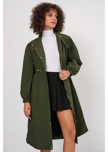 5939 Astarlı Uzun Trençkot - Haki modelleri