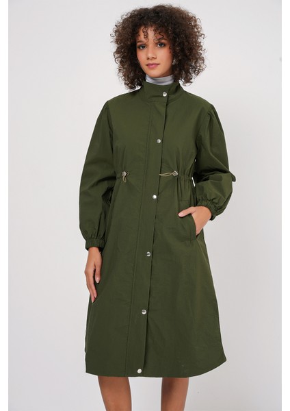 5939 Astarlı Uzun Trençkot - Haki fırsatları