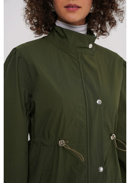 5939 Astarlı Uzun Trençkot - Haki indirimleri