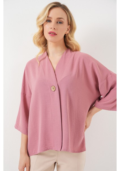 Kadın Kısa Kol Oversize Kimono 5969 - Gül Kurusu modelleri