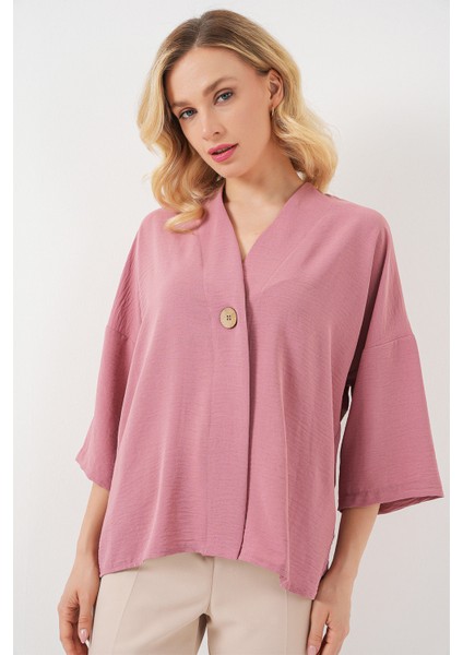 Kadın Kısa Kol Oversize Kimono 5969 - Gül Kurusu fırsatları