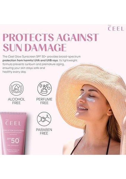 The Ceel Leke Karşıtı Ton Eşitleyen Spf 50 Pembe Renkli Güneş Kremi Glutatyon, Hyaluronik Asit Etkili 50 ml