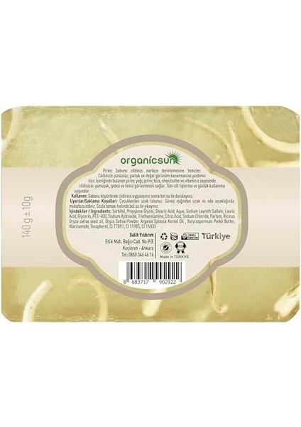 Organicsun Doğal Pirinç Sabunu 140 gr x 2 Adet Tüm Cilt Tipleri Için Beyazlatıcı Etkili