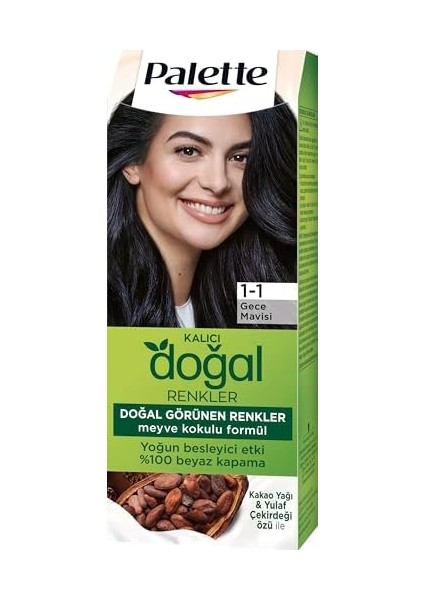 Palette Kalıcı Doğal Renkler 1-1 Gece Mavisi Kakao Yağı & Yulaf Çekirdeği Özlü Saç Boyası modelleri