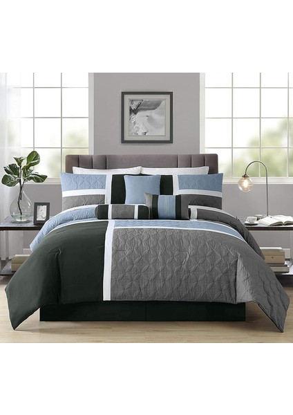 Upland 7 Parça Kapitone Yama Işi Yorgan Seti, Gri/açık Mavi/kömür,