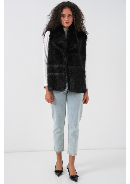 6804 Kadın Kürklü Yelek - Siyah fiyatları