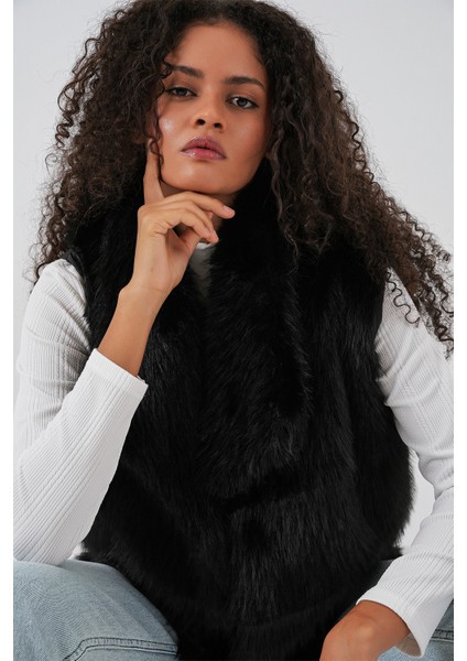 6804 Kadın Kürklü Yelek - Siyah modelleri