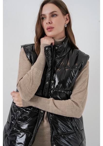 Kadın Parlak Şişme Yelek 5218 - Siyah