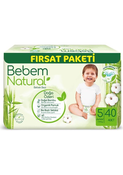 Bebem Natural Bebek Bezi Junior 5 Beden Fırsat Paketi 40 Adet