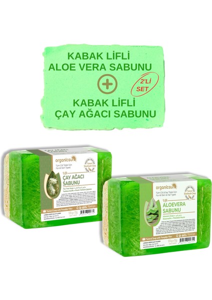 Organicsun 2'li Set Doğal Kabak Lifli Aloe Vera Sabunu ve Kabak Lifli Çay Ağacı Sabunu