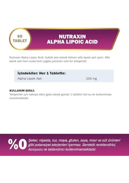 Nutraxin Plus Alpha Lipoik Asit 200 Mg Içeren Takviye Edici Gıda (1 x 60 Kapsül) modelleri