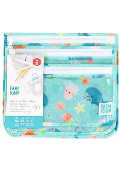 Bumkins Seyahat Çantası, Tuvalet Malzemesi, Bebek, Tsa Onaylı Çanta, Fermuarlı Çanta, Quart Boyut Uyumlu, Şeffaf Taraflı, Bebek Bezi Çantası Organizasyonu, Makyaj, Aksesuarlar, 3'lü Set