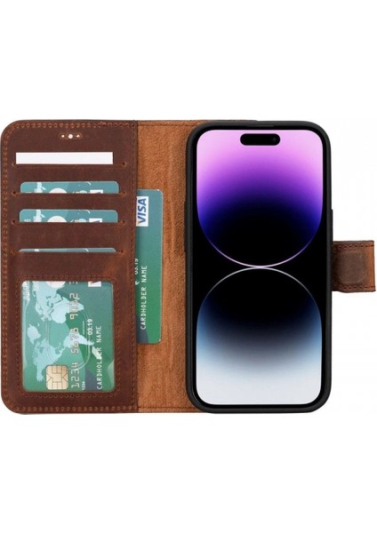 Apple iPhone 15 Uyumlu Deri Cüzdanlı Kılıf Mwwn G2 Kahve fiyatları