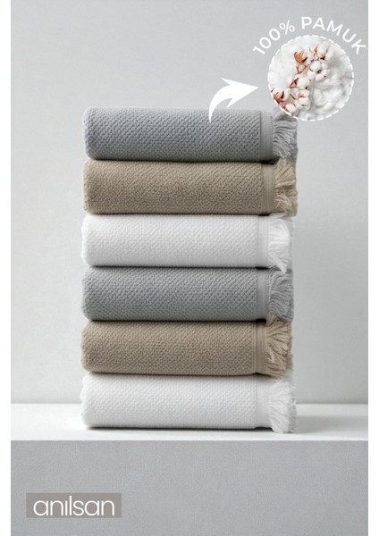 6'lı Jelena El Havlusu - 50x90 Cm, 225 Gr, %100 Pamuk, Spa Ve Otel Havlusu, Günlük Kullanıma Uygun