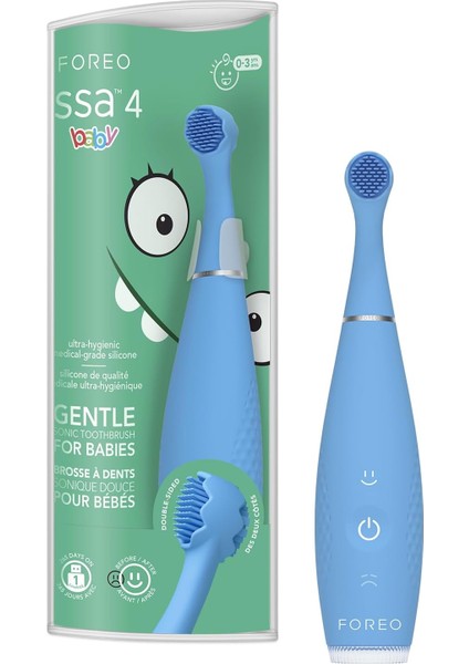 Foreo Issa 4 Baby – Bebekler Için Silikon Sonik Diş Fırçası Seti, Çift Taraflı Kıllar, Eğlenceli Gülümseme, Diş Eti Masajı, Ekstra Başlıkla 12 Ay Bakım, Seyahat Dostu - Mavi Balon