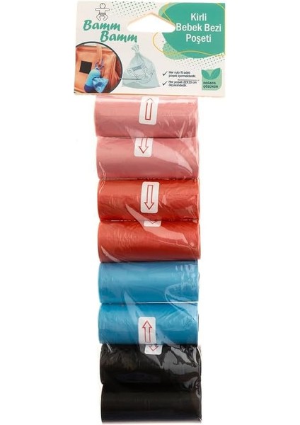 Bamm Bamm Kirli Bebek Bezi Çöp Poşeti 8 RULO(120 Adet)