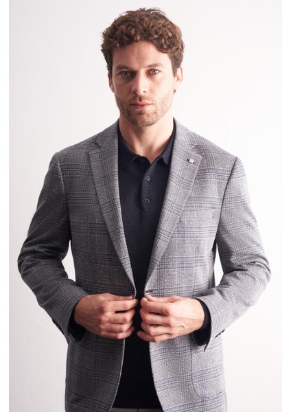 Lacivert Mono Yaka Ekose Desen Pamuklu 6 Drop Comfort Fit Classic Ceket 1002255152 modelleri