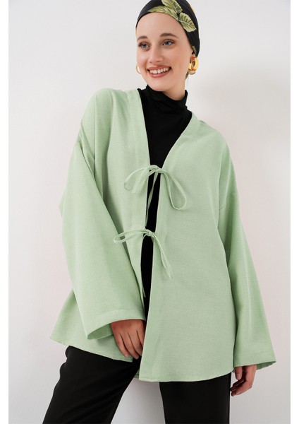 Keten Tesettür Kimono 5968 - E.yeşil