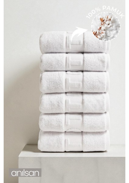 6'lı Beyaz Hotel El Havlusu - 50x90 Cm, 225 Gr, %100 Pamuk, Spa Ve Otel Havlusu, Günlük Kullanıma Uygun