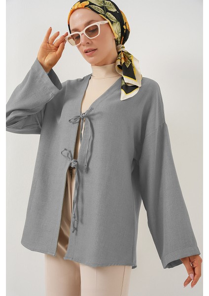 Keten Tesettür Kimono 5968 - Gri