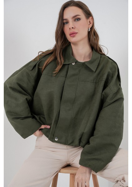 Kadın Oversize Süet Ceket 1055 - A.haki