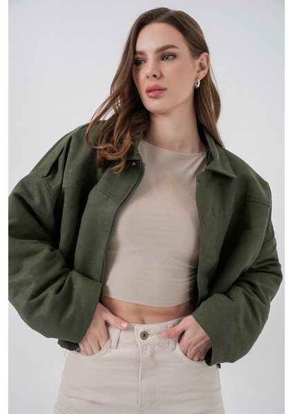 Kadın Oversize Süet Ceket 1055 - A.haki modelleri