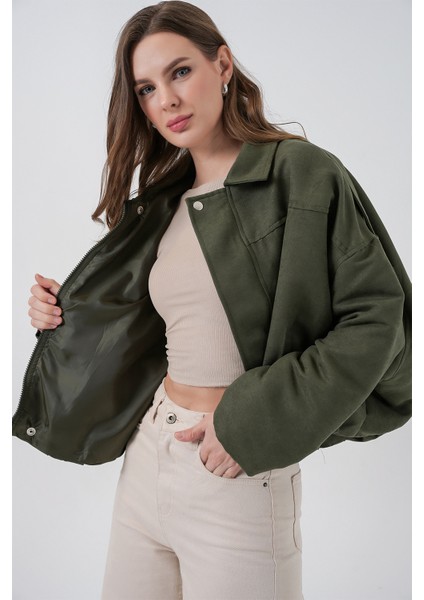 Kadın Oversize Süet Ceket 1055 - A.haki fırsatları