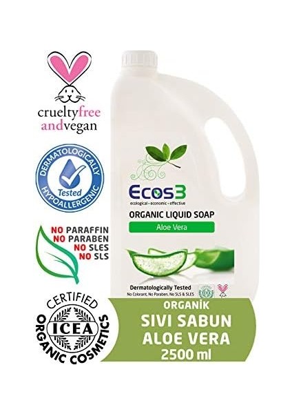 Ecos3 Organik Aloe Vera Özlü Parabensiz Sıvı Sabun (1 x 2500 Ml) modelleri