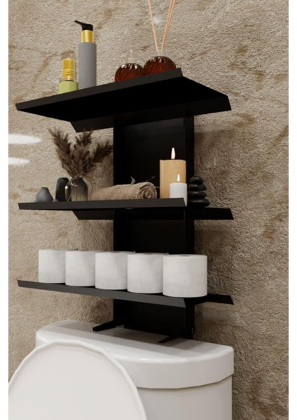 Siyah Klozet Üstü Raf, Organizer Tuvalet Kağıtlık ve Wc Tuvalet Düzenleyici MT116S