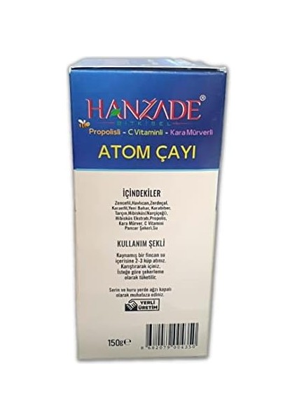 Hanzade Bitkisel Propolisli - C Vitaminli - Kara Mürverli Atom Çayı Kış Çayı 150 gr x 3 Adet