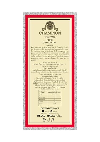 Beta Champion Pekoe Siyah Çay 250 gr fiyatları