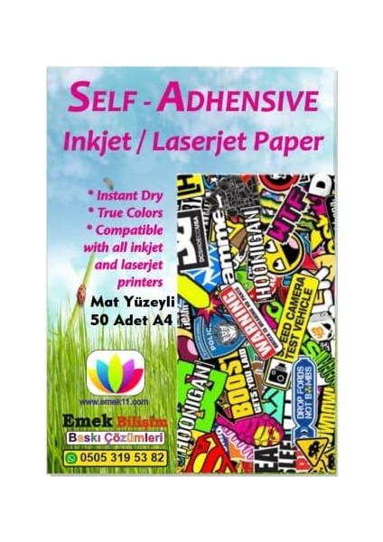 ve Laser Uyumlu Güçlü Yapışkanlı 50 Adet A4 Etiket Kağıdı Mat Yüzeyli 120GSM modelleri