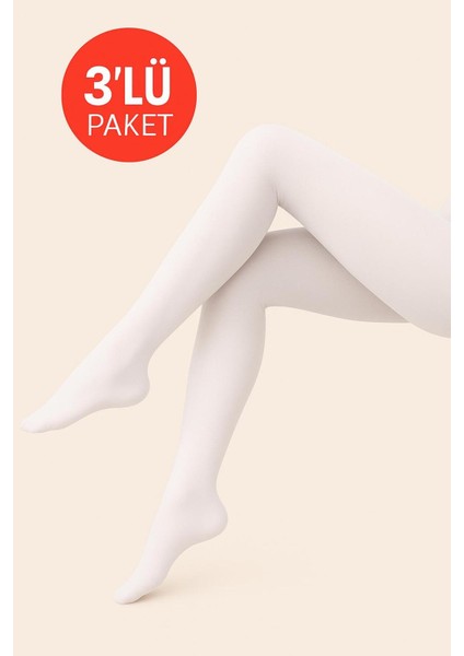 Kadın 3'lü Paket Beyaz Külotlu Çorap Orta Kalın Mus Micro 40 Den Opak Mat Pantyhose fırsatları