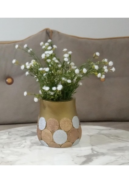 Dahil, Dahil, Çiçek,beyaz Yapay Çiçek, Dekoratif Altın Puanlı Poliresin 9X9X15CM