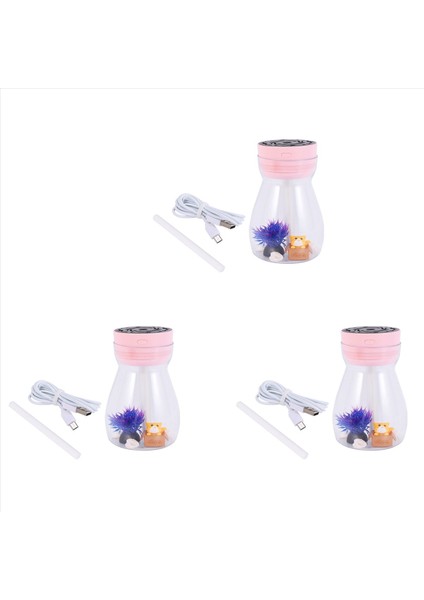 3x Sevimli Serin Sis Nemlendirici Ofis Yatak Odası Hava Temizleyici LED Hafif Hava Nemlendirici Şişe (Pembe) (Yurt Dışından)