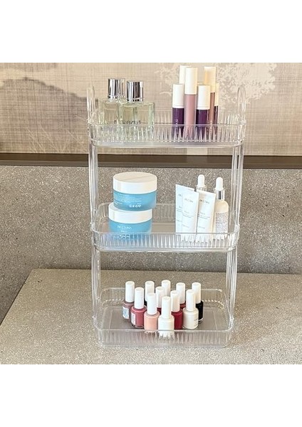 3 Katlı Makyaj Organizeri Kozmetik Aksesuar Düzenleyici Kozmetik Vitrini (Şeffaf)