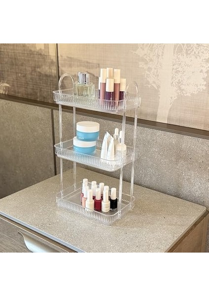 3 Katlı Makyaj Organizeri Kozmetik Aksesuar Düzenleyici Kozmetik Vitrini (Şeffaf) modelleri