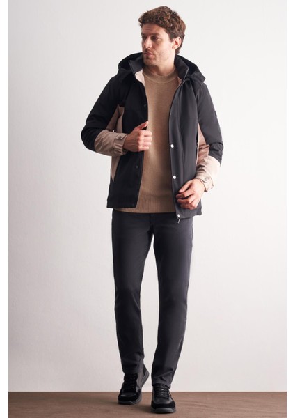 Siyah - Bej Kapüşonlu Yaka Bondid Yırtmaçsız Casual Mont 1007255134 fiyatları