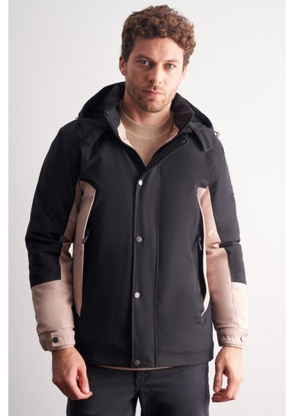 Siyah - Bej Kapüşonlu Yaka Bondid Yırtmaçsız Casual Mont 1007255134 modelleri