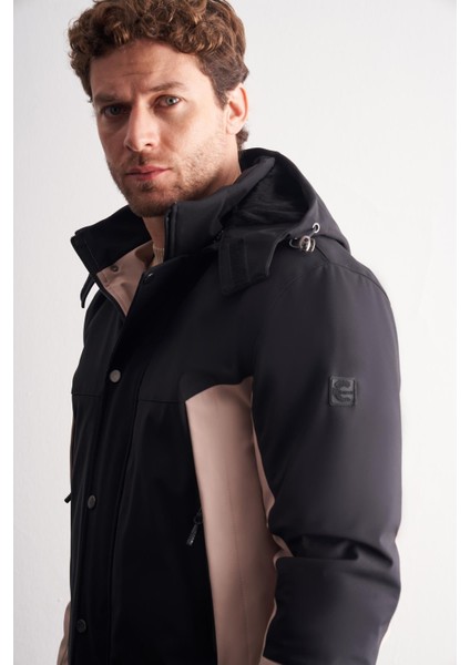 Siyah - Bej Kapüşonlu Yaka Bondid Yırtmaçsız Casual Mont 1007255134 fırsatları