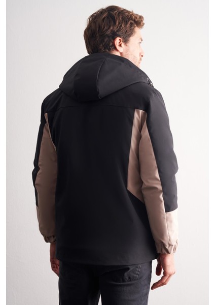 Siyah - Bej Kapüşonlu Yaka Bondid Yırtmaçsız Casual Mont 1007255134 indirimleri