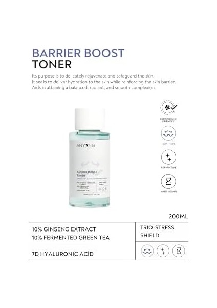 Anyong Bariyer Destekleyici ve Sakinleştirici Tonik 200 ml (Yeşil Çay & Ginseng Özü & Hyalüronik Asit) modelleri