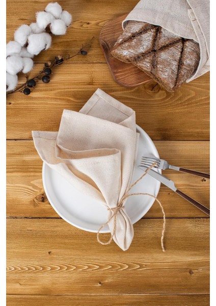 8'li Düz Otantik Peçete Setleri (Krem)